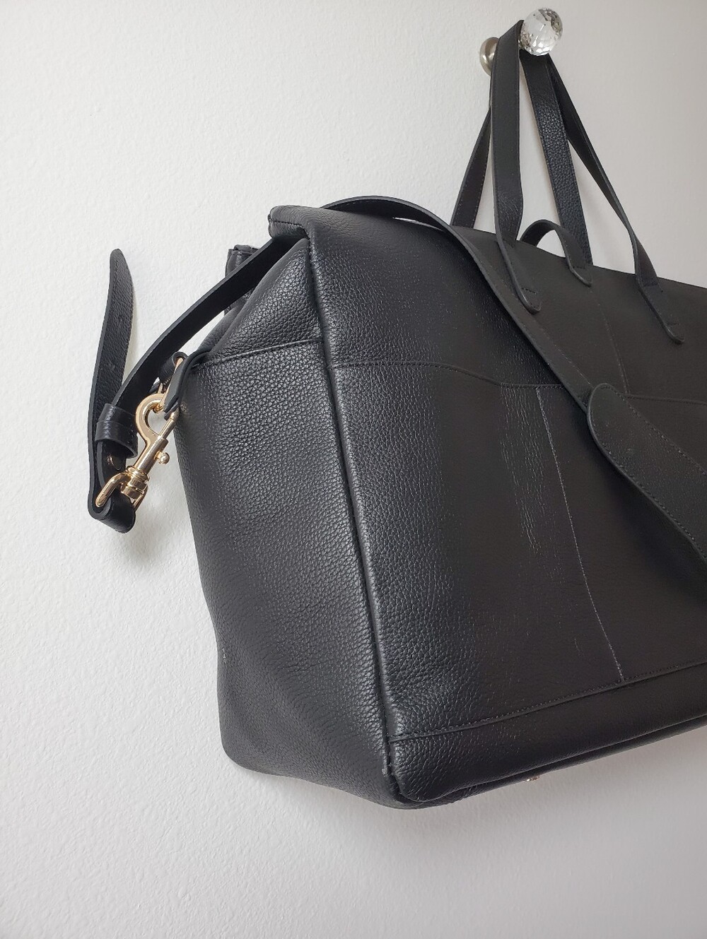Quince Black Italian Leather Weekender Bag Travel Duffel Tote - Picture 14 of 16